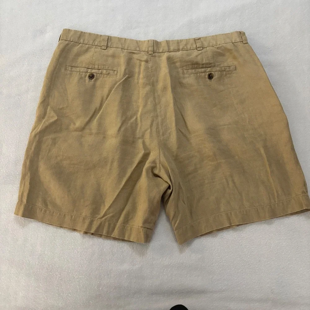 Brooks Brothers 346 Mens Tan 100% Linen Pleated Shorts Khaki Size 42